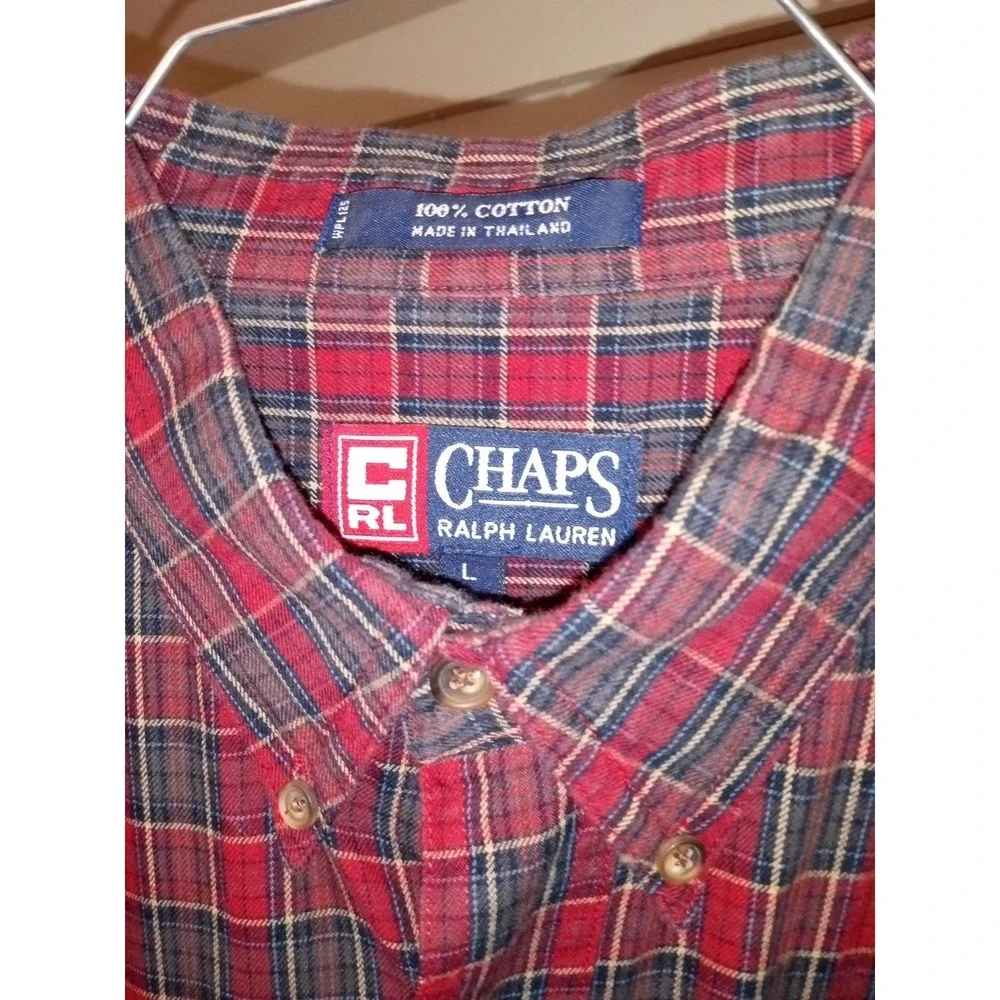 Chaps Mens Plaid Button Down Shirt Size L Long Sleeve Shirt Red